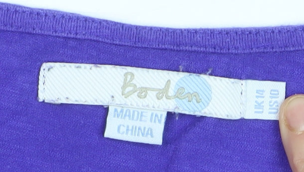 Boden Women's Purple Cotton Ruffle Scoop Neck T-Shirt UK 14