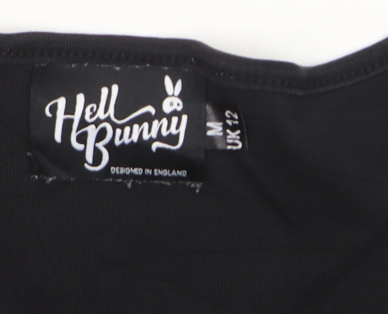 Hell Bunny Womens Black 3/4 Sleeve Cotton Elastane Basic Blouse UK 12