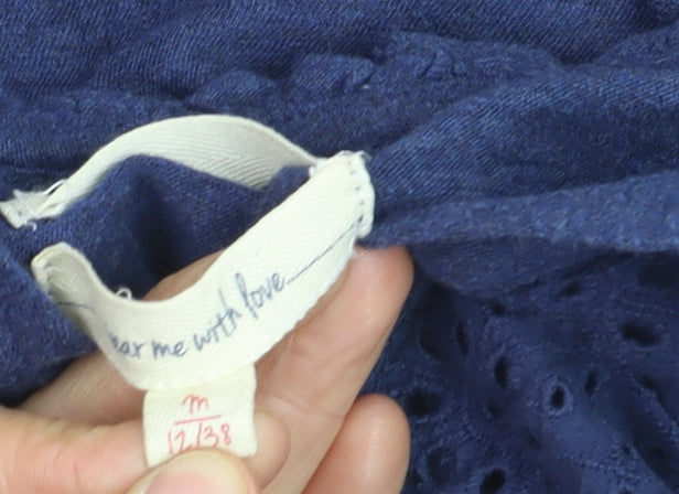 Wear Me With Love Womens Blue Cotton Long Sleeve Tunic Blouse Size 12