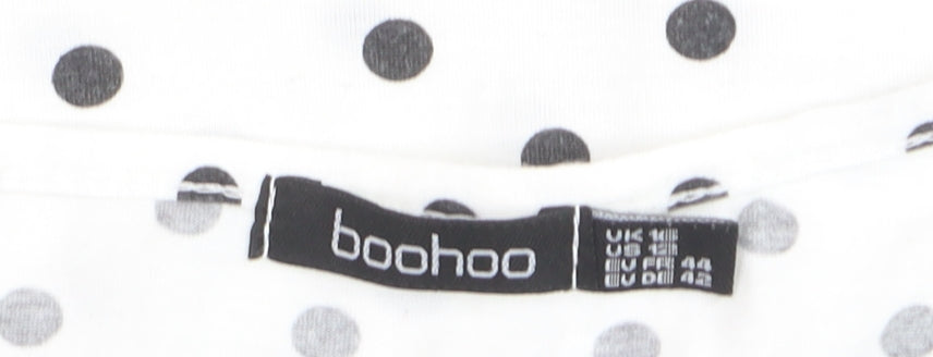 Boohoo Women’s White Polka Dot Wrap Dress Size 12 Short Sleeve