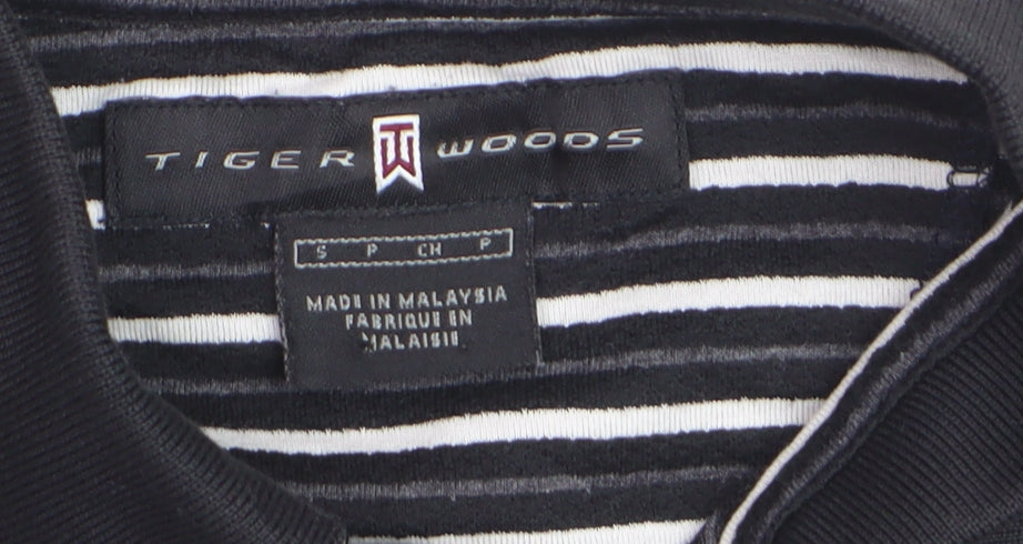 Tiger Woods Men's Black Striped Regular Fit Polo Shirt Size S