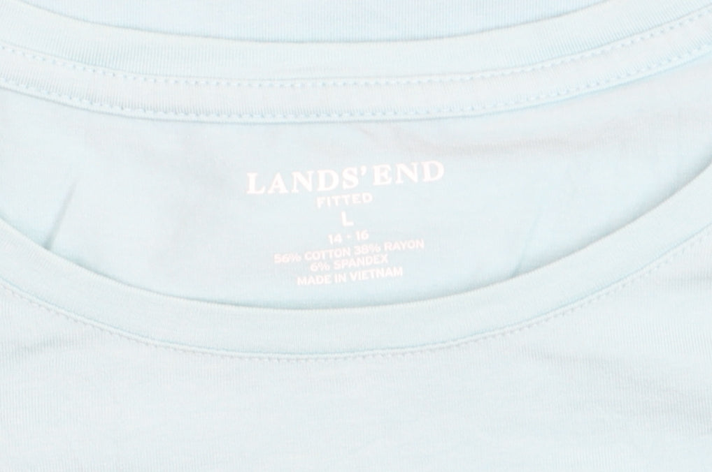 Lands' End Women's Blue Long Sleeve Basic Cotton Blend T-Shirt Size L