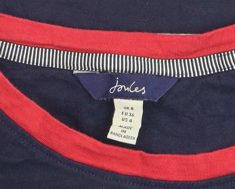 Joules Women Blue Striped Cotton T-Shirt Size 8 Short Sleeve