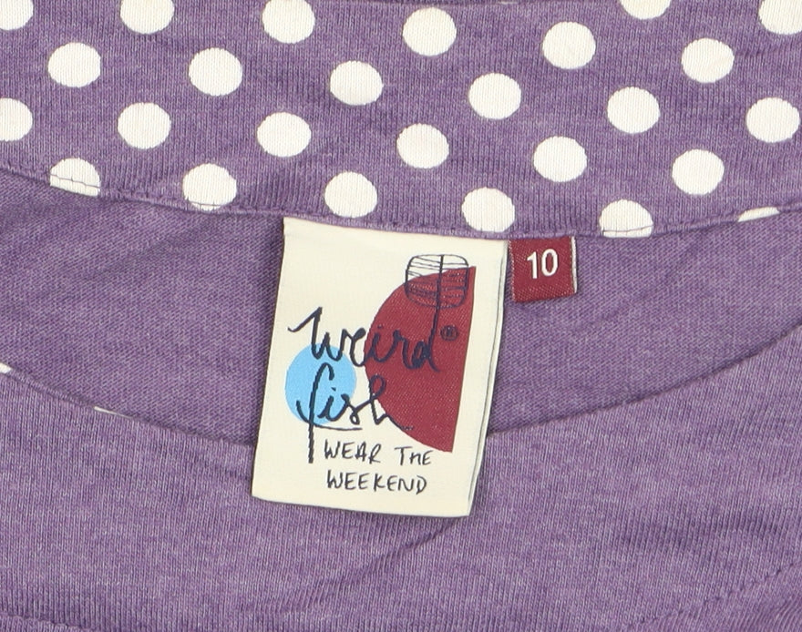 Weird Fish Women’s Purple Shift Dress Size 10 Cotton 3/4 Sleeve Casual