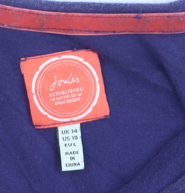 Joules Womens Blue Boat Neck 3/4 Sleeve Cotton T-Shirt Size 14