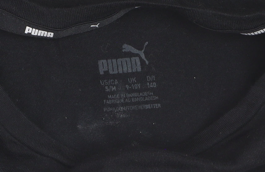 PUMA Boys Black 9-10 Years Graphic Logo Cotton T-Shirt