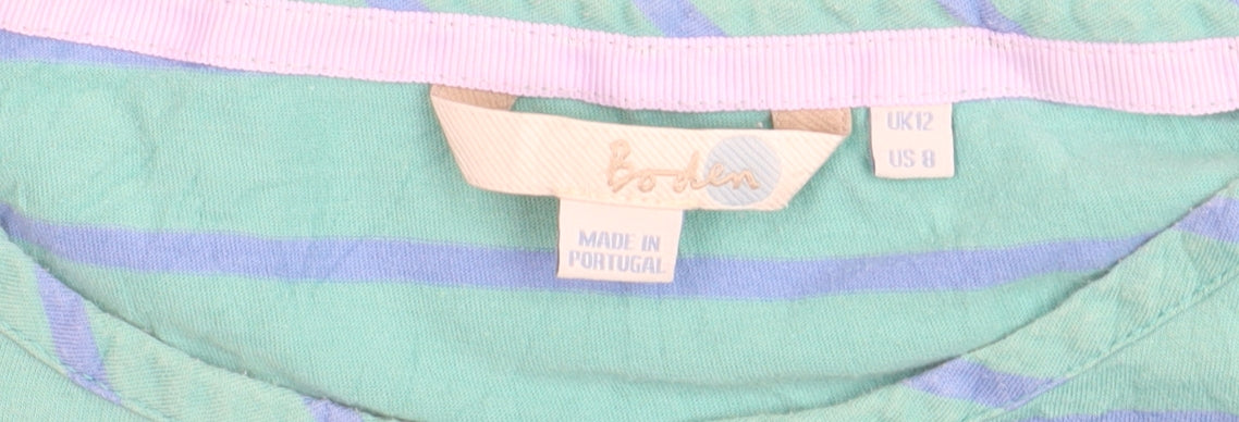 Boden Women’s Blue Striped Shift Dress Size 12 Cotton 3/4 Sleeve