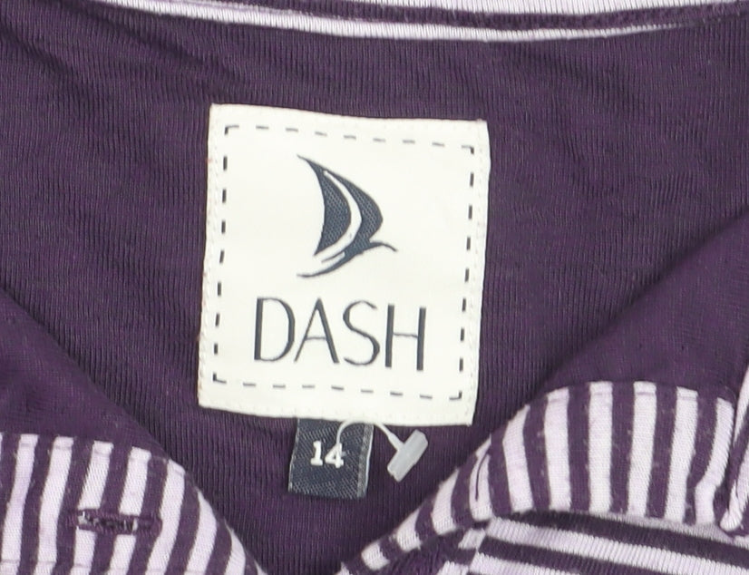 Dash Womens Purple Striped Polo Shirt Size 14 Short Sleeve