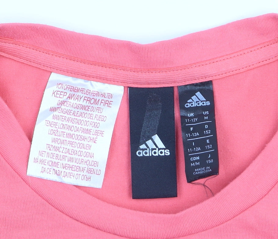 Adidas Girls Coral Pink Crew Neck Short Sleeve T-Shirt 11-12 Years