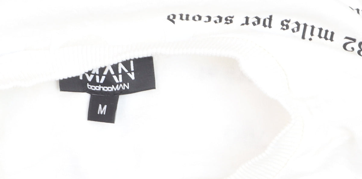 boohooMAN Men's White Long Sleeve Graphic Flame Top Size M