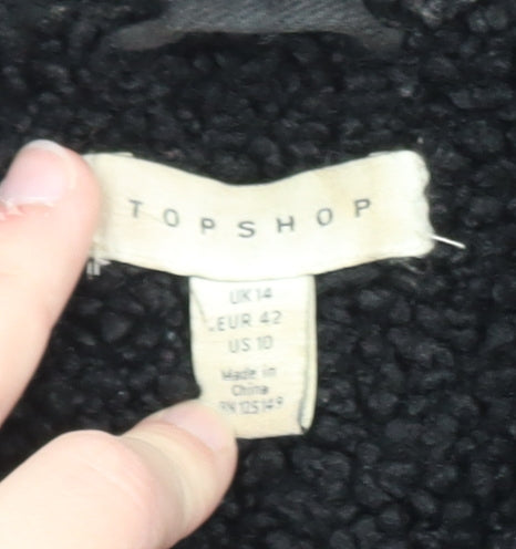 Topshop Womens Black Cotton Utility Jacket Size 14 Lined Zip Pockets