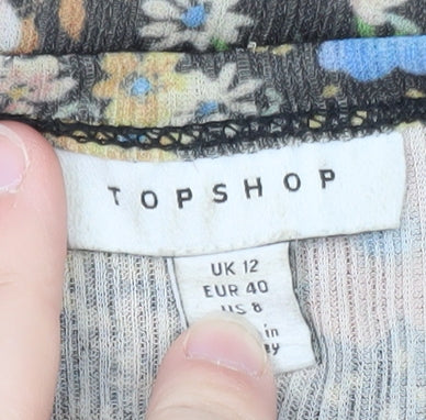 Topshop Women's Multicoloured Floral Long Sleeve Jersey Top Size 12
