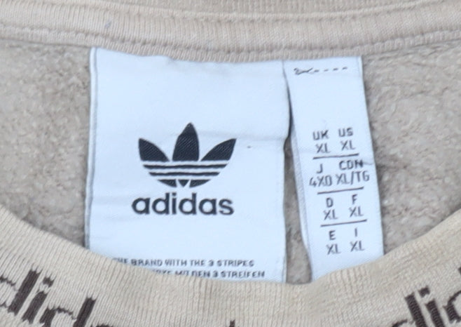 Adidas Men's Beige Crew Neck Sweatshirt XL Cotton Blend Pullover