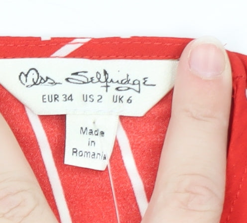 Miss Selfridge Women's Red Striped Sleeveless Wrap Blouse Size 6
