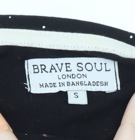 Brave Soul Women's Black Space Print Cropped Long Sleeve T-Shirt Size S