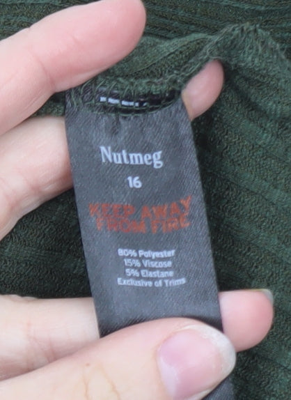 Nutmeg Women’s Green Cropped Ribbed T-Shirt Size 16