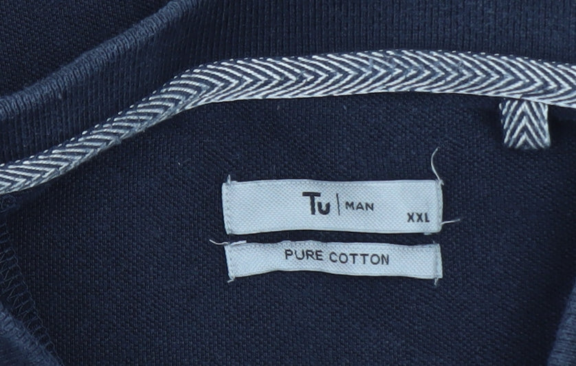 Tu Men Blue Striped 1/4 Zip Cotton Polo Shirt Size 2XL