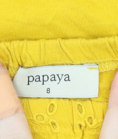 Papaya Women's Yellow Off Shoulder Broderie Cotton Blouse Size 8