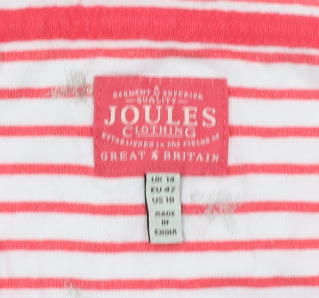 Joules Womens Pink Striped 3/4 Sleeve Cotton T-Shirt Size 14