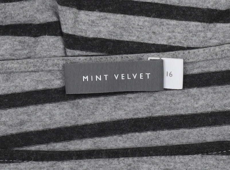 Mint Velvet Women Grey Striped Boat Neck Long Sleeve T-Shirt Size 16