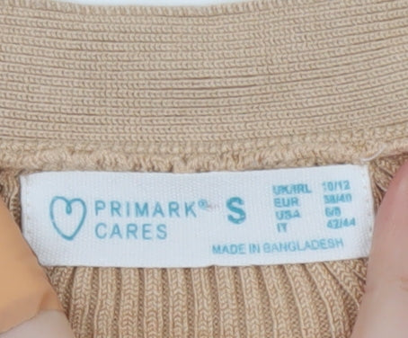 Primark Women Beige Cardigan Small V-Neck Long Sleeve Knitwear