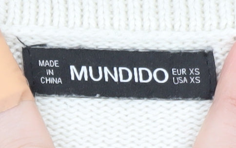 MUNDIDO Women's Black White Striped Collared V-Neck Pullover Jumper XS