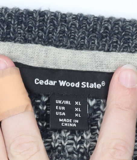 Cedarwood State Men's Grey Fair Isle Christmas Jumper XL
