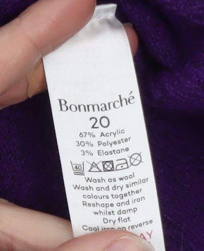 Bonmarché Women's Purple Beaded Knit Jumper Size 20 Crew Neck