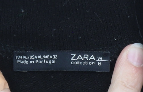 Zara Women Black Mock Neck Beaded Tie Hem Jumper XL