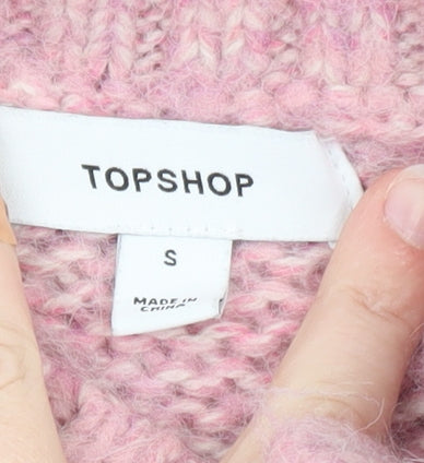 Topshop Women Pink Knitted Button Front Sleeveless Vest S