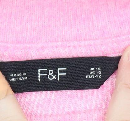 F&F Women’s Pink Love Mock Neck Knit Jumper Size 14