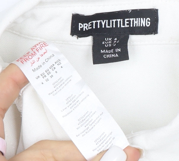 PRETTYLITTLETHING Unisex White Long Sleeve Cotton Button-Up Shirt XS