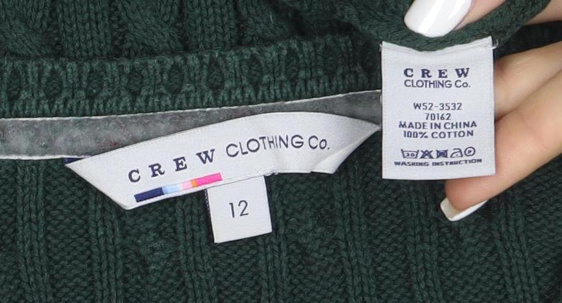Crew Clothing Women's Green Size 12 Cable-Knit Cotton Jumper