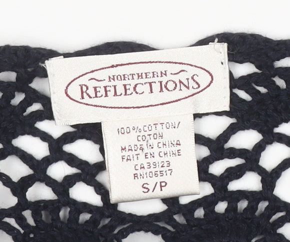 Northern Reflections Womens Black Crochet Cotton Short Sleeve Blouse S