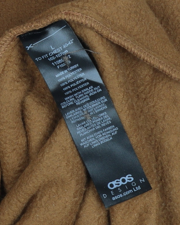 ASOS DESIGN Men's Brown Fleece Button-Down Jacket L 40in Polyester