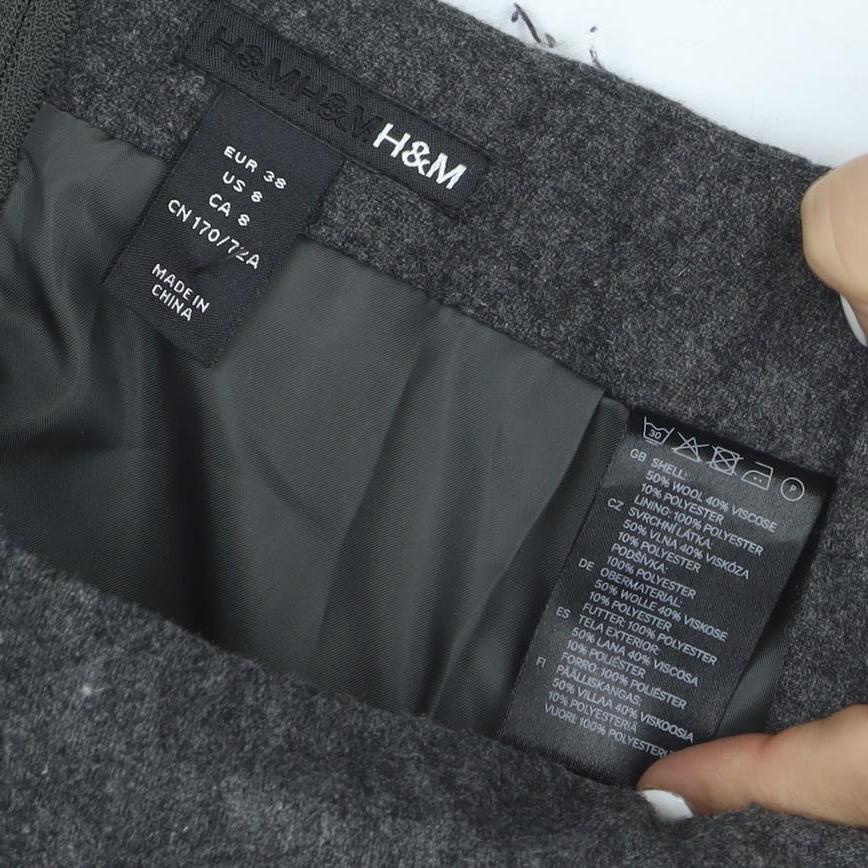 H&M Women Grey Wool Blend Pencil Skirt Size 10 Lined Workwear