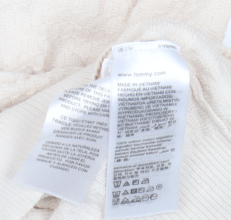 Tommy Hilfiger Men's Beige Cotton Crew Neck Jumper Size L