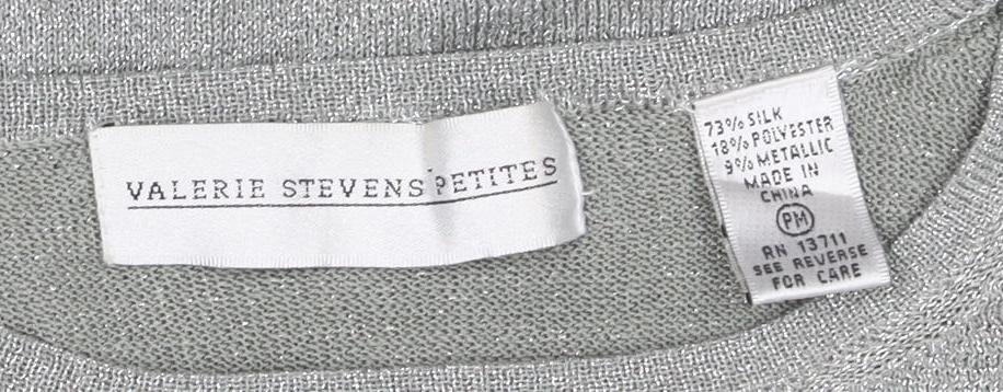 Valerie Stevens Petites Silver Long Sleeve Knit Top Women’s M
