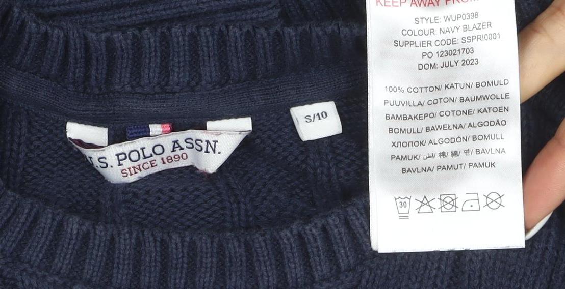 U.S. Polo Assn. Women's Blue Cable-Knit Cotton Jumper S