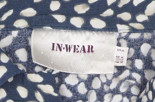 InWear Women's Blue Animal Print Long Sleeve Button-Up Blouse Size S