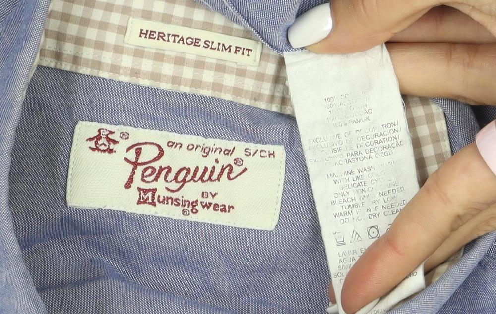 Original Penguin Boys Blue Chambray Button-Down Short Sleeve Shirt 10 Years