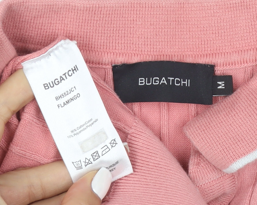Bugatchi Men's Pink Cotton Blend Knit Polo Shirt Size M