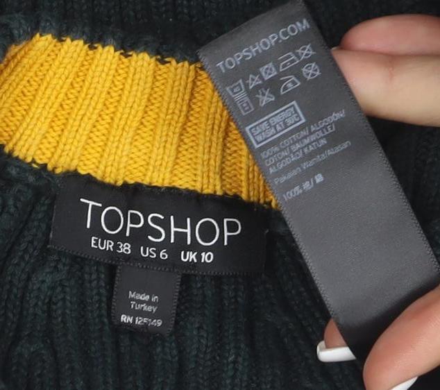 Topshop Women Green Chunky Knit Crew Neck Jumper Size 10