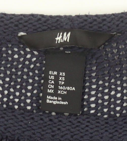 H&M Womens Navy Blue XS Short Sleeve Knit Jumper