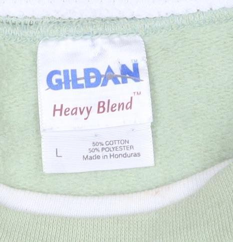 Gildan Women Green Beaded Pullover Sweatshirt L Cotton Blend
