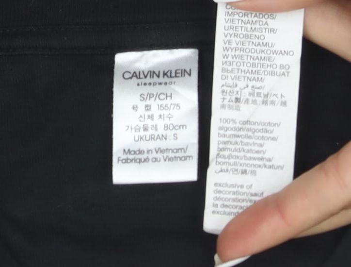 Calvin Klein Women Black Cotton Long Sleeve T-Shirt Dress S
