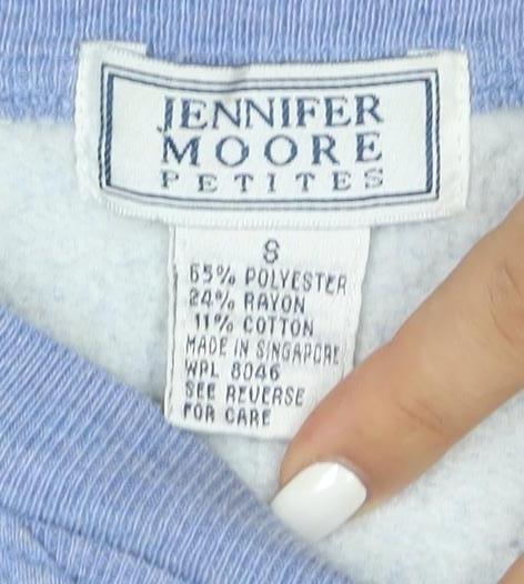 Jennifer Moore Petites Womens Blue Small Pullover Sweatshirt Cotton Blend