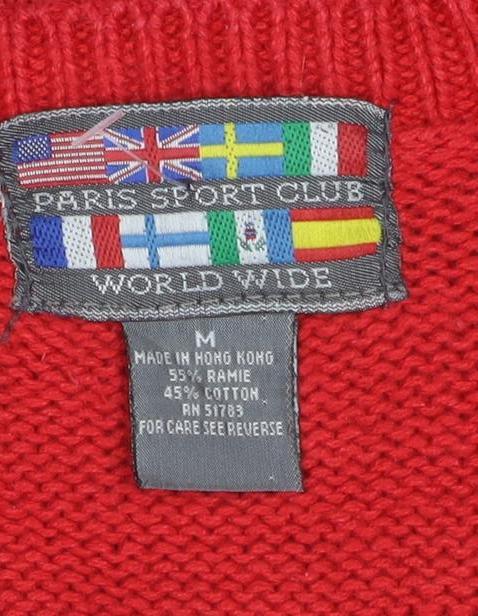 Paris Sport Club Women's Red Argyle Knit V-Neck Sleeveless Vest M