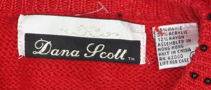 Dana Scott Women Red Beaded Floral Knit Cardigan Jumper Size S