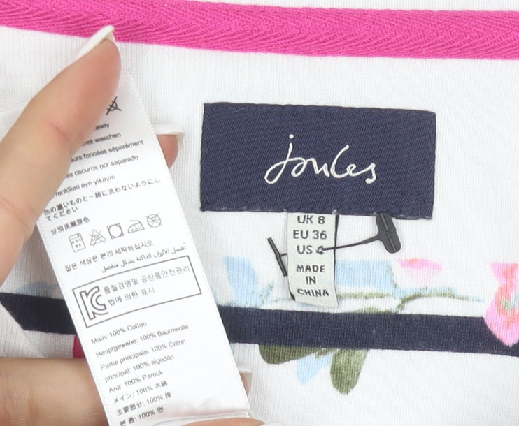 Joules Womens White Floral Striped Long Sleeve Cotton Top UK 8